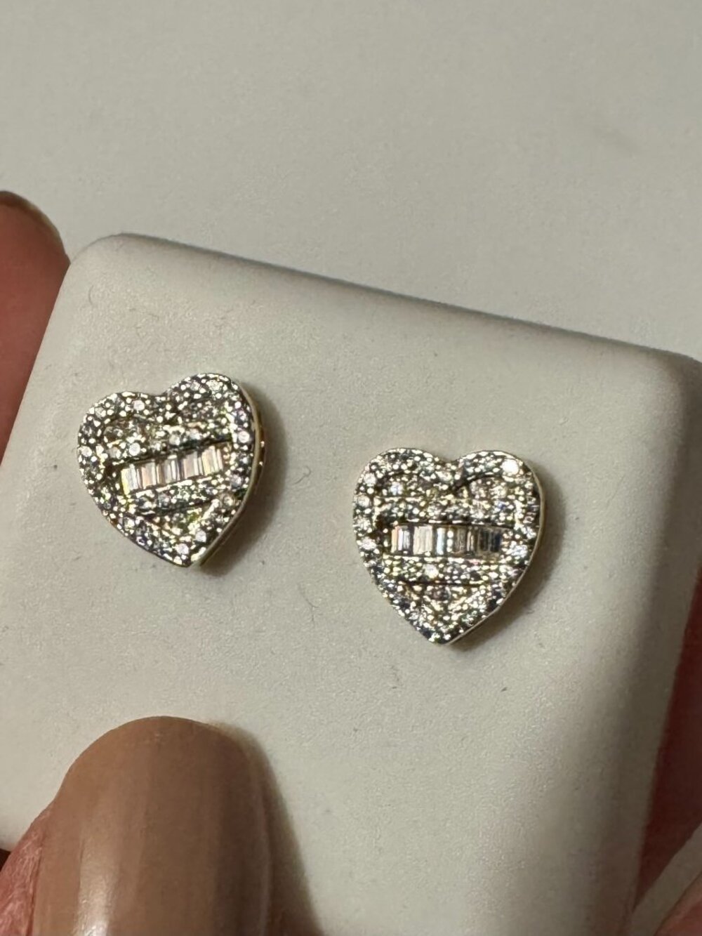 Tarnish-Resistant Waterproof Luvria Heart Studs Silver Finished Pave Baguette